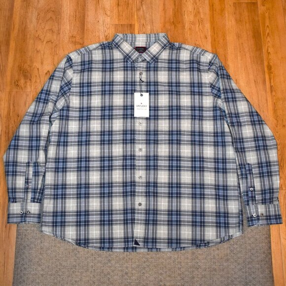 NWT UNTUCKit Nelson LS Blue/Gray Plaid Button‎ Front Long Sleeve Shirt Sz XXXLC